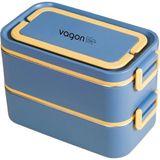 Bento 2000ML Lunchbox 2 Katlı 3 Bölmeli Mini Kaseli Çelik Sefer Tası Yemek Kutusu (Lacivert-Sar�
