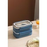 Bento Lunch Box Ofis-Okul Için Yeni Nesil Sefer Tası Çift Kat 4 Bölme Paslanmaz Çelik F494 Lacivert