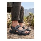BENTO Titan Comfort Erkek Suni Deri Anatomik Taban Cırt Cırtlı Günlük Sandalet Terlik
