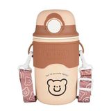 Bentopia Paslanmaz Çelik Su Matarası - 480ML - Askılı ve Pipetli Çelik Suluk - Kahve