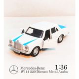 Benz W114 | Çek Bırak E220 Metal Araba | Diecast 1:36 Model Oyuncak - Beyaz - Mavi