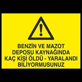 Benzin Ve Mazot Deposu Kaynagında Kaç Kişi Öldü Yaralandı Biliyormusunuz Uyarı Levhası 20x30cm