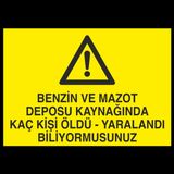 Benzin Ve Mazot Deposu Kaynagında Kaç Kişi Öldü Yaralandı Biliyormusunuz Uyarı Levhası 30x40cm