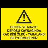 Benzin Ve Mazot Deposu Kaynagında Kaç Kişi Öldü Yaralandı Biliyormusunuz Uyarı Levhası 50x70cm