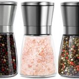 BEOIUCZZY 3 adet tuz ve karabiber değirmeni seti, 180 ml manuel baharat değirmeni, ayarlanabilir öğütücü, cam gövdeli baharat, tuz, karabiber için