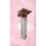 BeQ Home Gümüş Aynalı Vazo -60cm Büyük Zemin Vazosu - Dekoratif Dikey Çizgili Kuşaklı Gümüş Aynalı Uzun Vazo