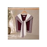 BERALİN Marin Çizgili Triko Omuz Şalı Bordo Beyaz Kadın Şal Ve Fular Aksesuarı