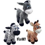 berattoys 3'lü set peluş eşek zebra zürafa 28 cm peluş oyuncak hayvan figürleri uyku arkadaşı