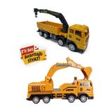 berattoys Oyuncak Kamyon Vinç Kırılmaz 2 Li Iş Makinaları 17cm Sürtmeli Iş Araçları Oyuncak Vinç Kepçe