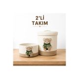 Berçak Home 2’li Ayıcıklı Hasır Sepet Seti | Kapaklı & Açık Sepet | Bebek Odası Düzenleyici
