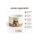 Berçak Home Ayıcıklı Hasır Sepet – Dekoratif Oyuncak Sepeti – Çocuk & Bebek Odası Düzenleyici (20x16 cm)