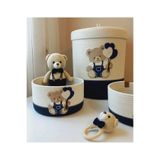 Berçak Home Lacivert Ayıcıklı Kapaklı Organizer Sepet 24x24 cm – Bebek & Çocuk Odası Düzenleyici, Dekoratif Hasır Sepet
