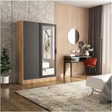 Berceste Antrasit Atlantik Çam 2 Sürgü Kapaklı Aynalı 8 Bölmeli 120 x 48 cm Gardırop