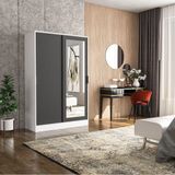 Berceste Antrasit Beyaz 2 Sürgü Kapaklı Aynalı 8 Bölmeli 120 x 48 cm Gardırop