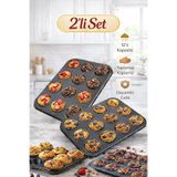 Berdina Home 12 Bölmeli Muffin Kek Kalıbı 2 Li Set Yanmaz Yapışmaz Çörek Cupcake