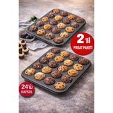 Berdina Home 24 Bölmeli Muffin Kek Kalıbı 2 Li Set Yanmaz Yapışmaz Çörek Tart Kek Sufle Cupcake