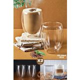 Berdina Home 2li Çift Cidarlı Cam Bardak 350 ml Çay Fincanı Kahve Sunum Bardağı Isıya Dayanıklı Kupa Bardak Seti
