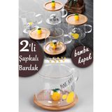 Berdina Home 3D Ananas Figürlü Baskılı Sıcak Soğuk Borosilikat Cam Meşrubat Kupası Su Çay Bardağı Bambu Kapaklı