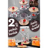 Berdina Home 3D Çilek Figürlü Baskılı Sıcak Soğuk Borosilikat Cam Meşrubat Kupası Su Çay Bardağı Bambu Kapaklı