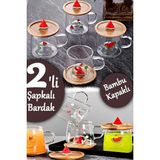 Berdina Home 3D Karpuz Figürlü Baskılı Sıcak Soğuk Borosilikat Cam Meşrubat Kupası Su Çay Bardağı Bambu Kapaklı - Renkli