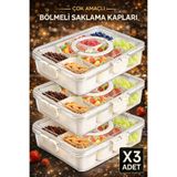 Berdina Home 3lü Kilit Kapaklı 8 Bölmeli Taşınabilir Saklama Kabı Kahvaltılık Organizer Piknik Seti Gıda Kutusu