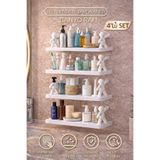 Berdina Home 4lü Figürlü Kendinden Yapışkanlı Craft Banyo Rafı Organizer Duvara Monte Mutfak Düzenleyici Beyaz