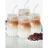 Berdina Home 4'lü Sukabağı Latte Cam Pipetli Bardak Seti Iskandinav Burgu Tarz Kahve Kokteyl Sunum Bardağı 400ML - Renkli - 400 ml