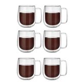 Berdina Home 6lı Çift Camlı Çift Cidarlı Cam Kupa 350 ml Ev Ofis Fincanı Çift Katlı Isı Yalıtımlı Kulplu Bardak