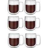 Berdina Home 6'lı Çift Cidarlı Kupa Bardak 350 ml Ofis Ev Espresso Kahve Çay Fincanı Borosilikat Kulplu Bardak - Şeffaf