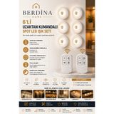 Berdina Home 6'lı Pilli Uzaktan Kumandalı Yapışkanlı Montajsız Spot LED Işık Dolap Raf Niş Mutfak Aydınlatma Set