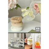 Berdina Home 6lı Üç Büklüm Kulplu Dev Şeritli Cam Bardak Pipetli Meşrubat Kahve Sunum Kokteyl Bardağı 400ML Seti - Şeffaf