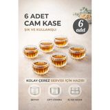 Berdina Home 6'lıçift Cidarlı Çizgili Mini Kase Seti Lokumluk Sosluk Reçellik Drajelik Mini Servis Cam Kase Seti - Şeffaf