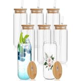 Berdina Home 8'li Bambu Kapaklı Pipetli Cam Bardak Isıya Dayanıklı Borosilikat Kola Şekilli Kahve Sunum Bardağı