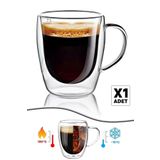 Berdina Home Çift Cidarlı Cam Bardak Kupa 310 ml Ev Ofis Espresso Kahve Fincanı Borosilikat Kulplu Çay Bardağı