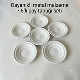 Bereka Metal Çay Tabağı-Bardak Altlığı- Renkli Çay Tabağı-Paslanmaz Kararmaz Renkli Çay Tabağı - Beyaz