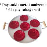 Bereka Metal Çay Tabağı-Bardak Altlığı- Renkli Çay Tabağı-Paslanmaz Kararmaz Renkli Çay Tabağı - Kırmızı