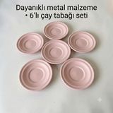 Bereka Metal Çay Tabağı-Bardak Altlığı- Renkli Çay Tabağı-Paslanmaz Kararmaz Renkli Çay Tabağı - Pembe