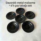Bereka Metal Çay Tabağı-Bardak Altlığı- Renkli Çay Tabağı-Paslanmaz Kararmaz Renkli Çay Tabağı - Siyah