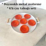 Bereka Metal Çay Tabağı-Bardak Altlığı- Renkli Çay Tabağı-Paslanmaz Kararmaz Renkli Çay Tabağı - Turuncu
