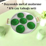 Bereka Metal Çay Tabağı-Bardak Altlığı- Renkli Çay Tabağı-Paslanmaz Kararmaz Renkli Çay Tabağı - Yeşil