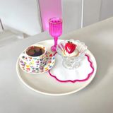 Bereka Metal Tepsi 24 cm Metal Tabak 1 Adet Yuvarlak Çay Kahve Sunum Tepsisi Sunumluk Tabak - Krem