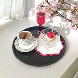 Bereka Metal Tepsi 24 cm Metal Tabak 1 Adet Yuvarlak Çay Kahve Sunum Tepsisi Sunumluk Tabak - Siyah