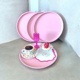 Bereka Metal Tepsi 24 cm Metal Tabak 4 Adet Yuvarlak Çay Kahve Sunum Tepsisi Sunumluk Tabak - Açık Pembe
