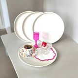 Bereka Metal Tepsi 24 cm Metal Tabak 4 Adet Yuvarlak Çay Kahve Sunum Tepsisi Sunumluk Tabak - Krem