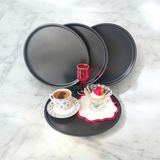 Bereka Metal Tepsi 24 cm Metal Tabak 4 Adet Yuvarlak Çay Kahve Sunum Tepsisi Sunumluk Tabak - Siyah