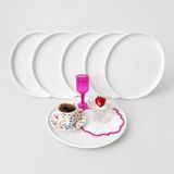 Bereka Metal Tepsi 24 cm Metal Tabak 6 Adet Yuvarlak Çay Kahve Sunum Tepsisi Sunumluk Tabak - Beyaz