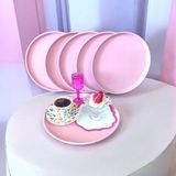 Bereka Metal Tepsi 24 cm Metal Tabak 6 Adet Yuvarlak Çay Kahve Sunum Tepsisi Sunumluk Tabak - Pembe
