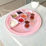 Bereka Sini Tepsi - 50 cm Büyük Boy Metal Çay Kahve Kahvaltı Tepsisi - Pembe
