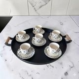 Bereka Tepsi -Ahşap Kulplu Büyük Boy Metal Çay Tepsisi Kahve Tepsisi Sunum Kahvaltı Tepsisii-40 cm - Siyah