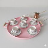 Bereka Tepsi Ahşap Kulplu Metal Çay Tepsisi Kahve Tepsisi Sunum Kahvaltı 37 cm Orta Boy Tepsi - Pembe